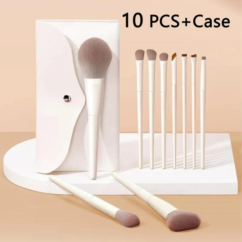 10PCS Makeup Brush Set High-Grade Nylon Bristles Includes Foundation Blush Eye and Powder Brushes