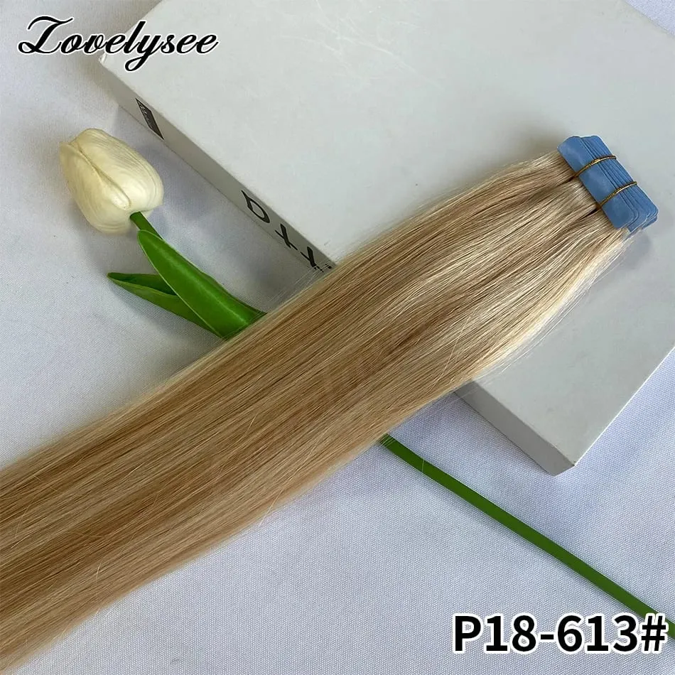 Luxurious Highlight Invisible Tape In Hair Extensions Human Hair Injection Pu Tape In Straight Hair Extensions Thick Ends — image 10