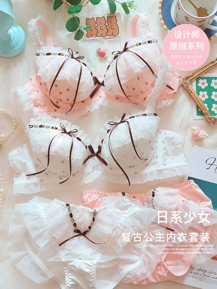 Japanese Style Cute Lace Bra Set with Underwire Light Push Up Support Sweet Sensual Look Teen Girls Autumn Winter Collection CA
