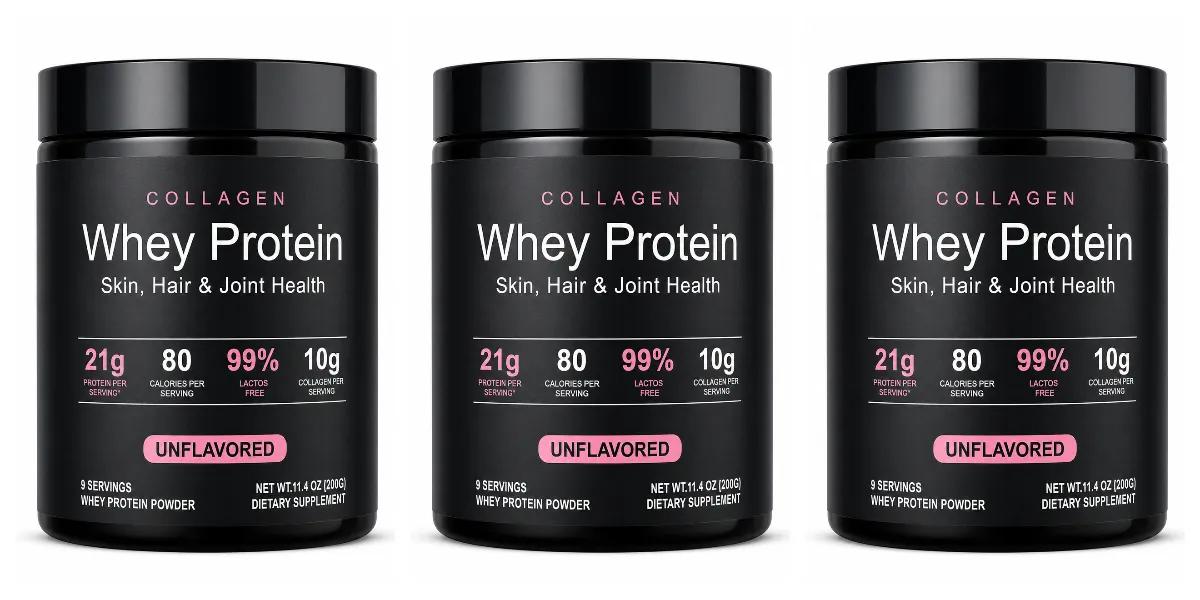 Collagen Whey Protein Powder Unflavored with Whey Isolate Collagen Peptides Vitamin C Daily Nutrition Support 200g