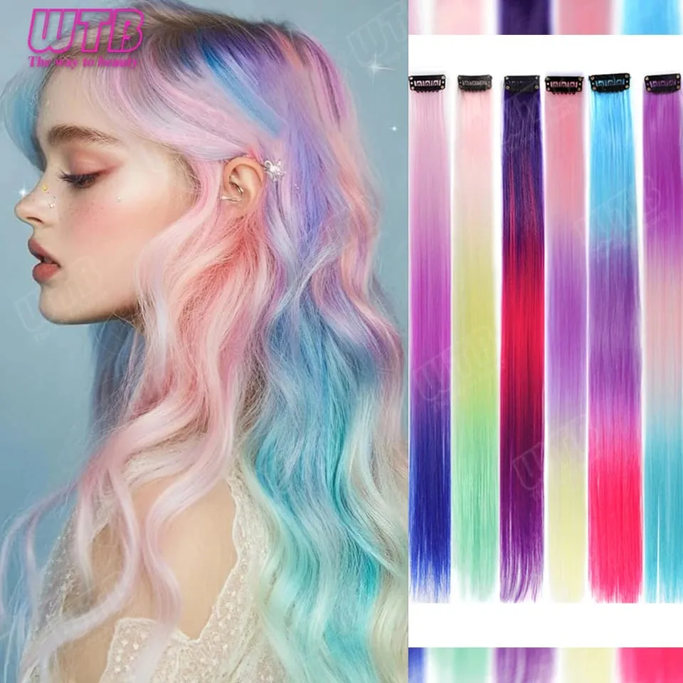 WTB Colored Synthetic Hair Extensions BB Clip Style Gradient Color Hair Extensions Suitable for Women's Daily Wear and Holidays