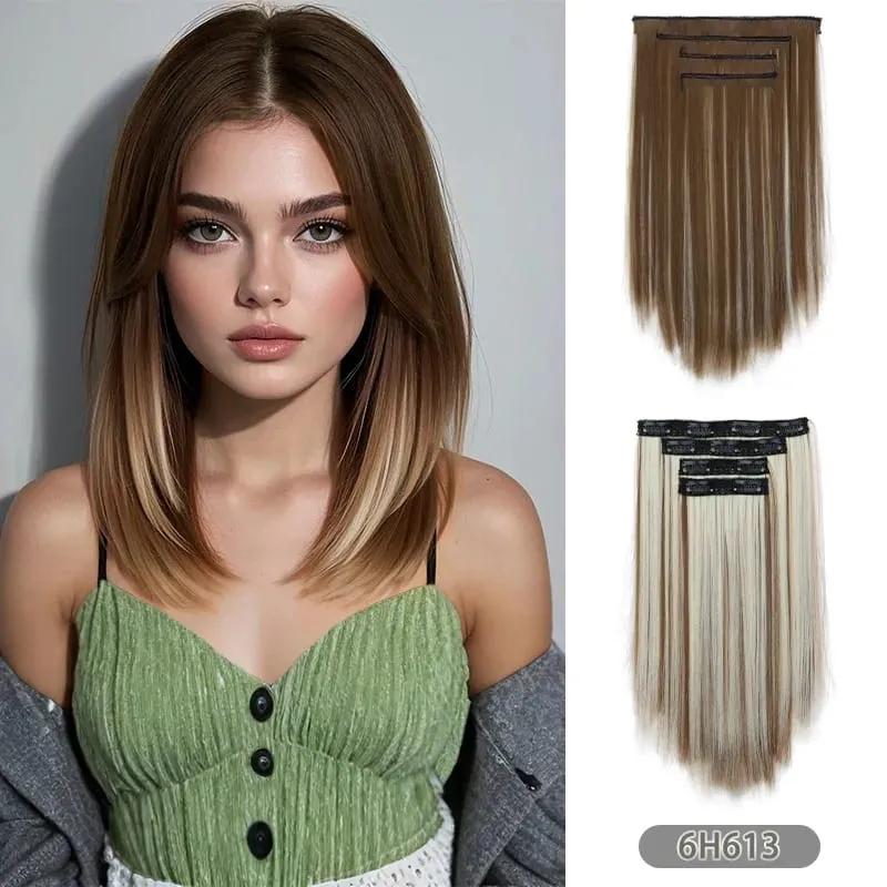 4pcs/Set Synthetic 14inch 11 Clips in Hair Extensions Straight Hairstyle Hairpieces Women Natural False Hair Extension Daily Use
