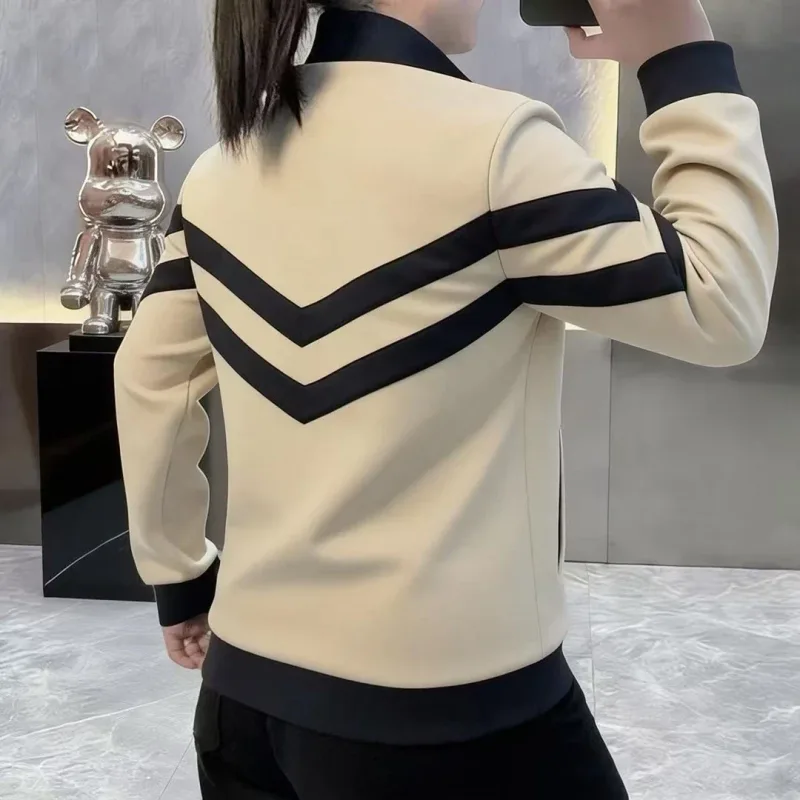2026 Spring Luxury Stand Collar Sweatshirts Men's Trendy Splicing Hoodie Comfortable Versatile Casual Sweatshirts Men Clothing