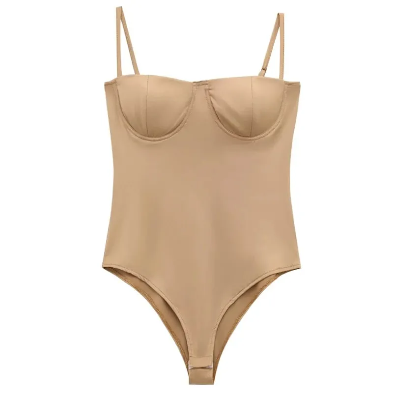 Slip Bodysuit Women Autumn Sexy Green Khaki Brown Thong Bodysuit Woman Sleeveless Backless Cup Lingerie Slimming Bodysuits