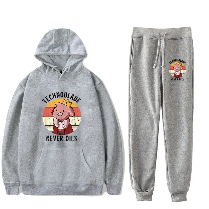 Harajuku Comfortable technoblade Print Sweatshirt Sweatpants Suit Men/Women Hoodies+ Trousers Suit Cute 2 Piece Set Clothes