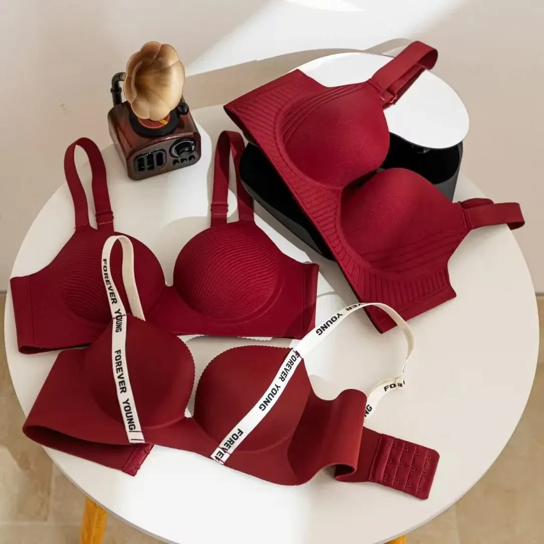 Sexy Red Push up Bra Set for Small Breasts Anti-Sagging Comfortable Breathable Wedding Lingerie Set without Underwire