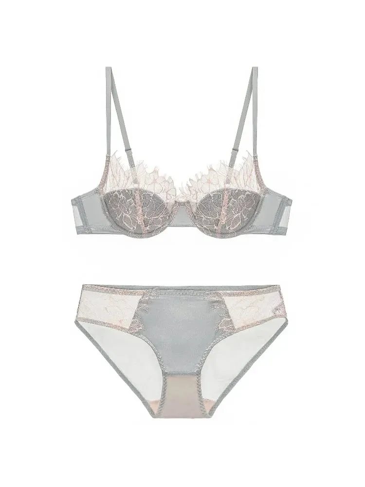 French Eyelash Lace Sexy Hollow Underwear Women's Soft Steel Rim Thin Gather Up Support Women's Bra Bra Set s-xl — image 3