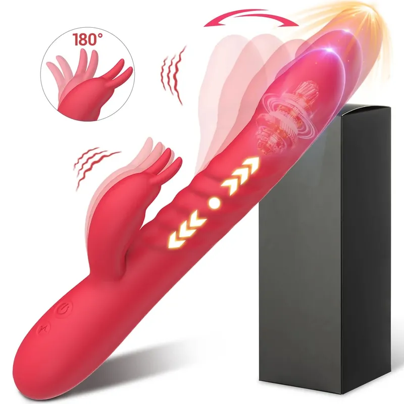 Powerful Rabbit Vibrator for Women Telescopic Dildo G-Spot Vibrating Silicone Clitoral Stimulator Female Masturbator Sex Toys