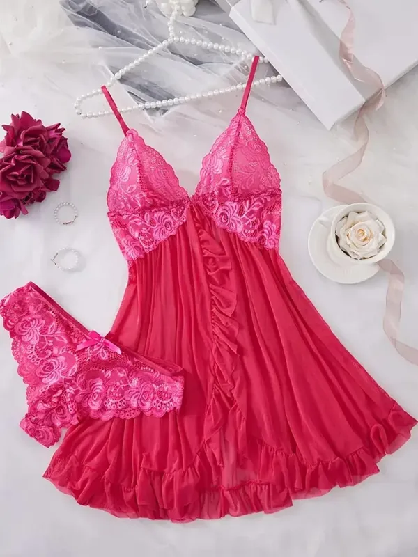 Women Lace Lingerie Set Solid Soft Slim Bra Nightdress Sexy Sleepwear For Women — image 10