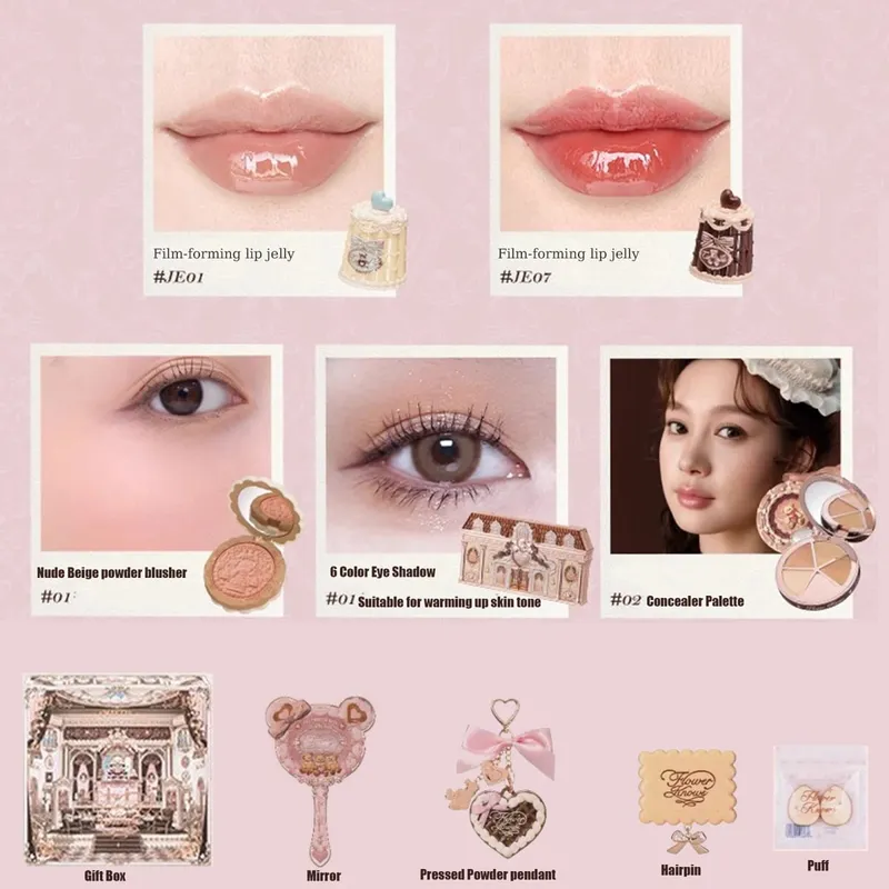 Flowerknows THE SWEETIE BEAR COLLECTION ชุดของขวัญแต่งหน้า All In คอนซีลเลอร์ Palette Blush Setting Powder Lip Jelly ของขวัญกล่องกระจก