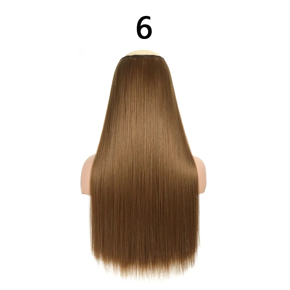 Synthetic 24Inch Hair Extensions OnePiece 5 Clips Long Straight Hairstyle Heat Resistant Fake Hairpiece For Women Natural Brow