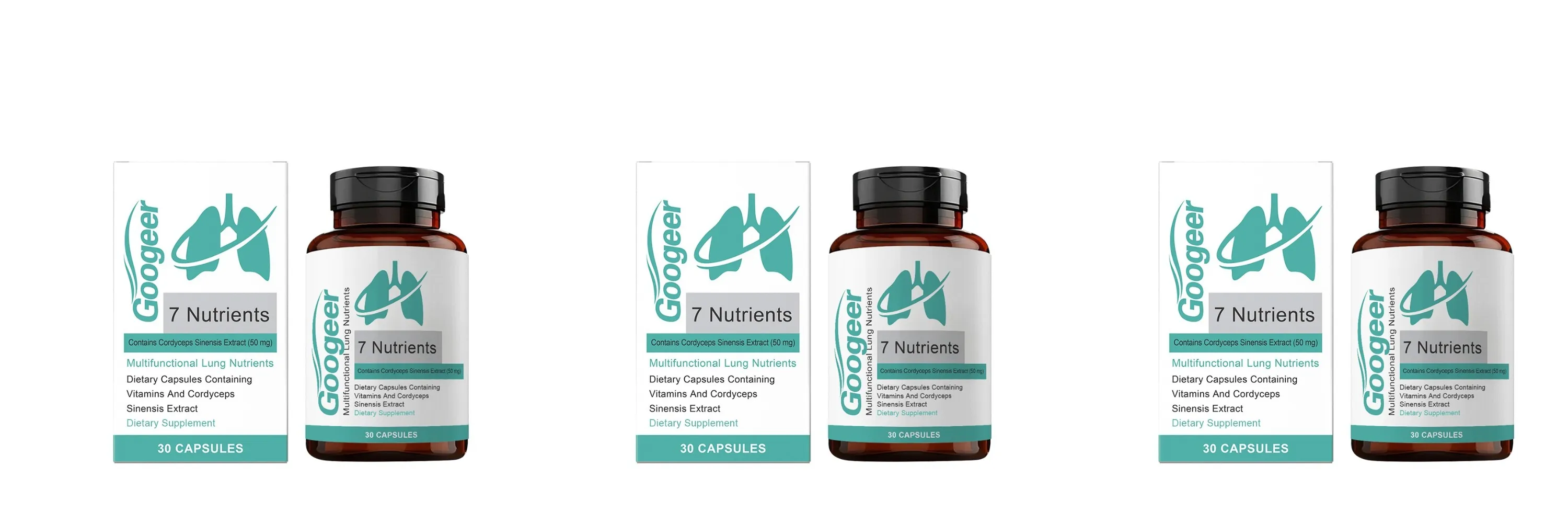 Googeer 7 Nutrients Lung Nutrition Capsules with Cordyceps Sinensis Extract &Vitamins Daily Respiratory Wellness Supplement 30Ct