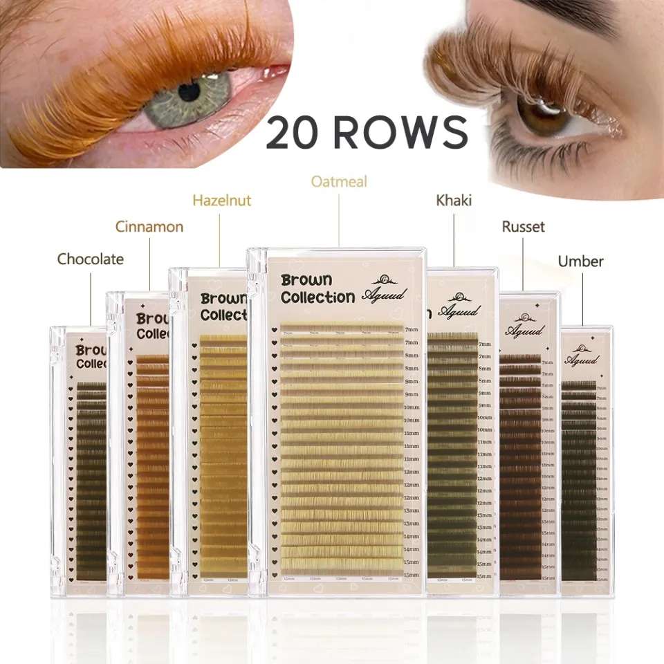 20Rows C CC D Curl Natural Brown Russian Volume Eyelashes 7-15mm Mixed Cashmere Soft Classic Dark Brown Eyelash Extensions