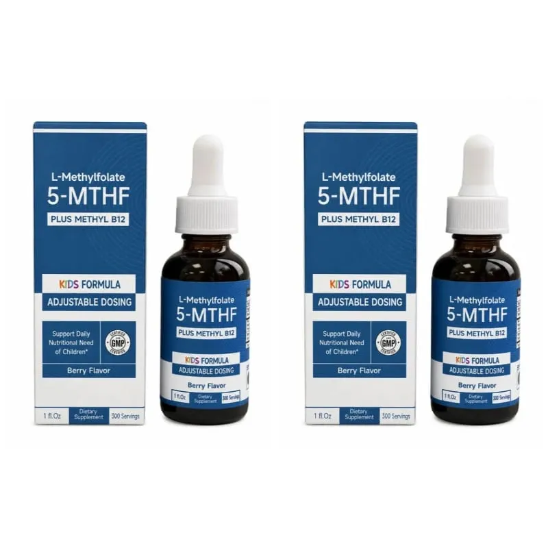 L-Methylfolate 5-MTHF Methyl B12 Drops for Kids Organic Berry Flavor Liquid Folate Supplement for Children Vegan 1 Fl Oz 30 ML