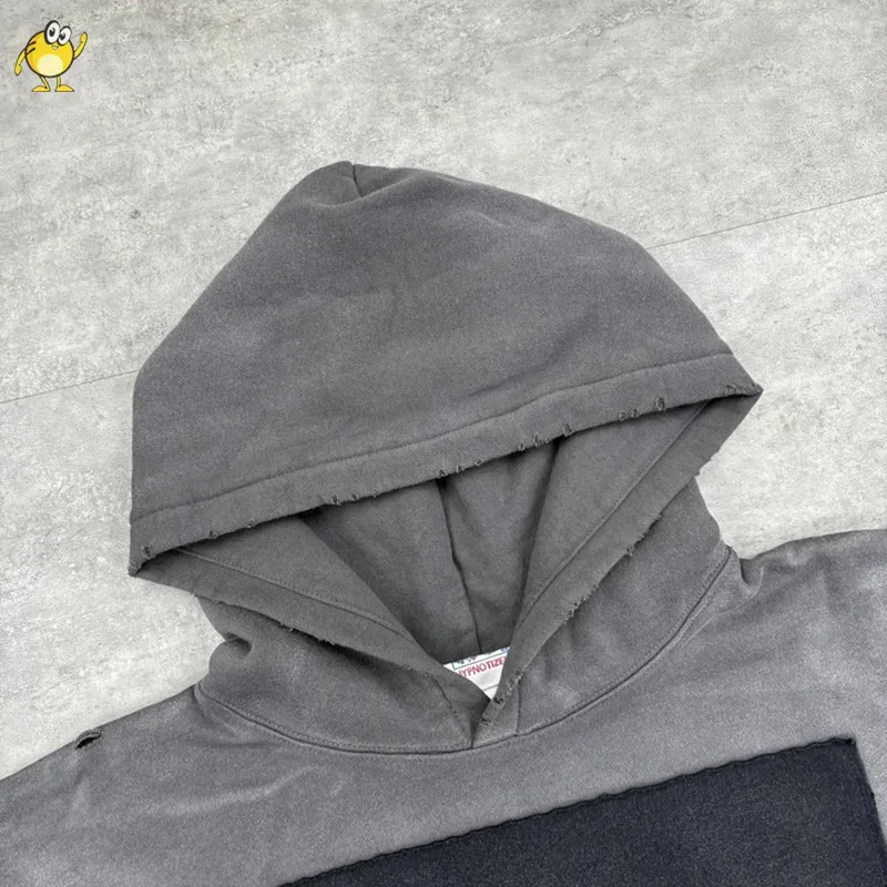 25FW Washed Grey SAINT Hoodies Men Woman Oversize Streetwear Damaged Hooded Pullovers Graphic Print Sweatshirts
