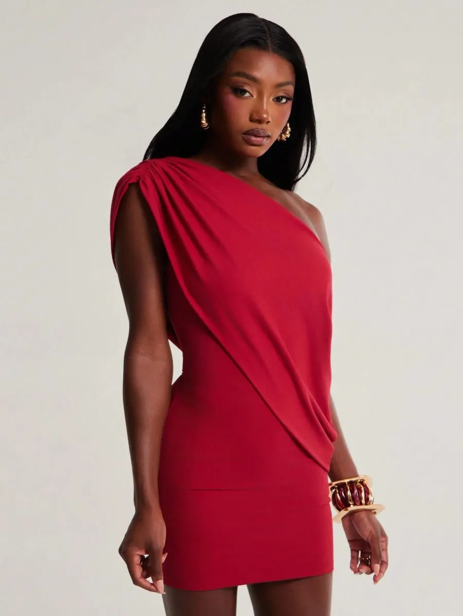 European and American style cross - border solid color women's single-shoulder slim - fitting celebrity hip skirt slant collar — image 5