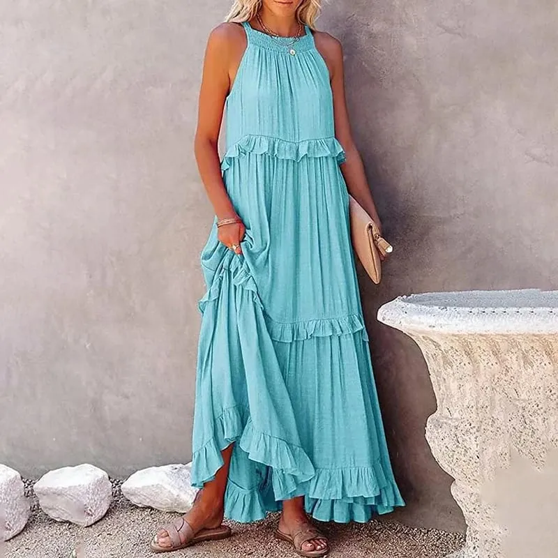 Women Casual Ruffles Long Dress 2026 Summer Elegant Sleeveless Sundress Elegant Harajuku Maxi Dress Beach Party Evening Vestido