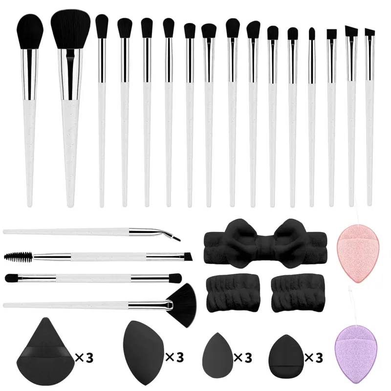 37Pcs Makeup Tool Kit 20Pcs Makeup Brushes With Hairband Wristband Powder Puff Facial Sponge — image 8