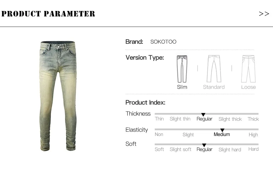 Men's Skinny Jeans Vintage Retro Blue Washed Stretch Denim Pants Streetwear Slim Tapered Trousers High Quality