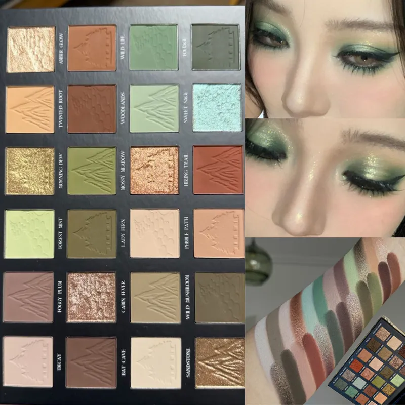 24 Colors Metallic Glitter Eyeshadow Matte Shimmer Eye Shadow Makeup Plate Earth Powder Punk Smoky Dark Green Eye Shadow Make Up