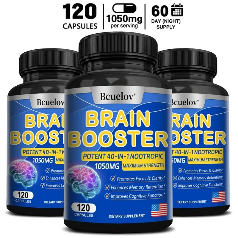 Brain Nutrition Capsules - Dietary Supplement 40-in-1 Potent Formula Vegan Non-GMO Supports Focus and Brain Health