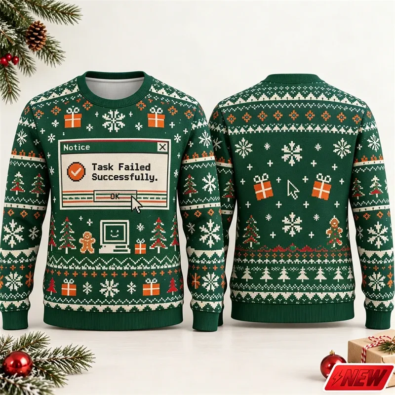Fashion Ugly Christmas Fake Sweater Men Merry Christmas Sweatshirts 3D Print Funny Computer Message Graphic Sweatshirt Unisex
