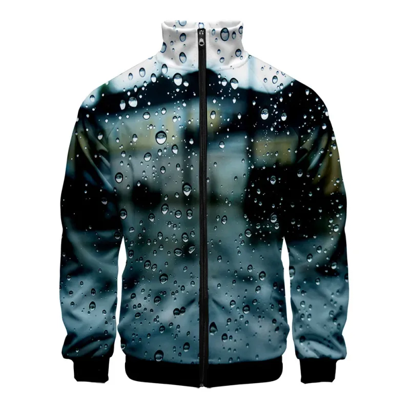 Harajuku Popular Rain 3D Print Zipper Raglan Jacket Windbreaker Boys/Girls Comfortable Stand Collar Jackets Coats