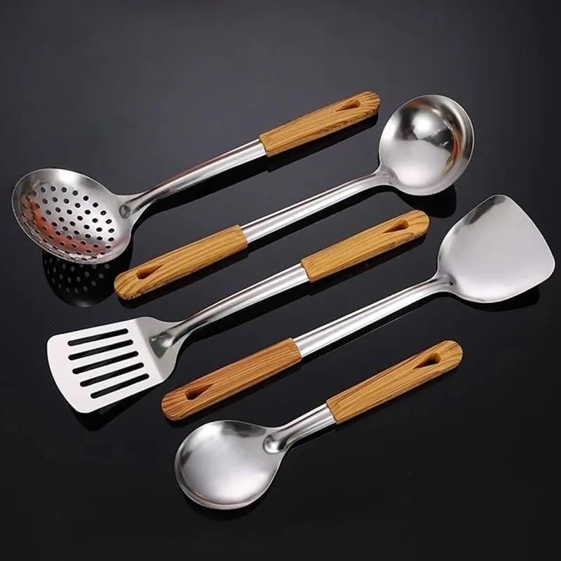 Stainless Steel Spatula Spoon Wood Handle Cooking Shovel Ladle Kitchen Utensils Baking Cooking Tools Kitchenware Cookware — image 1