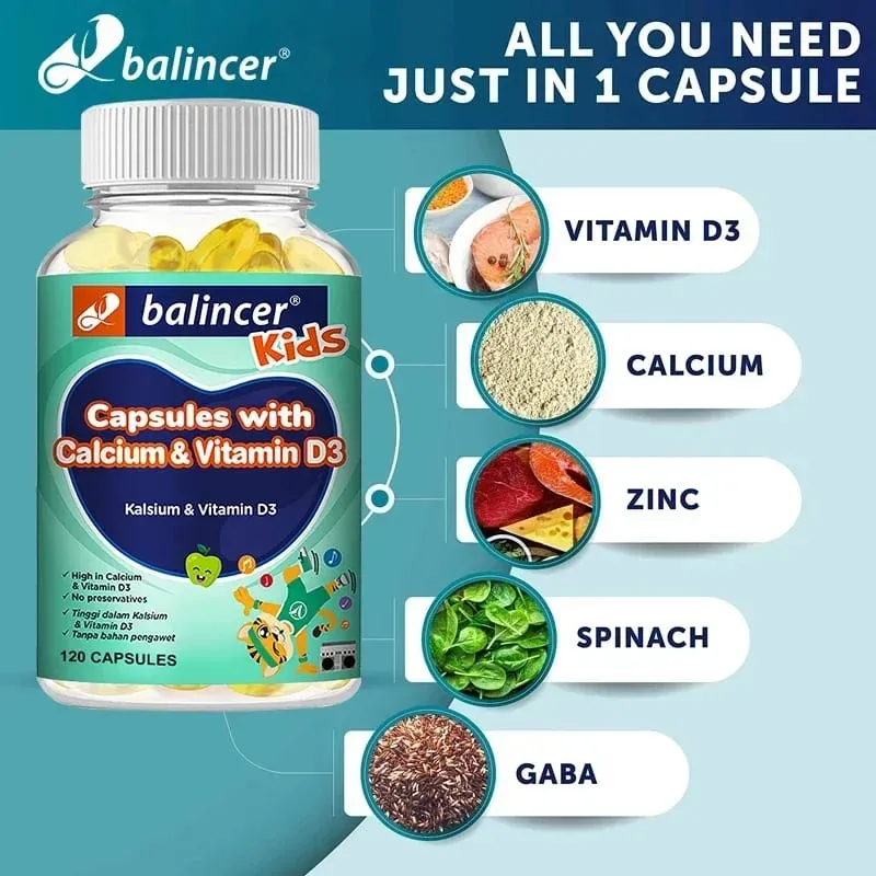 Height Growth - Supplements Calcium Vitamins Minerals and Essential Nutrients To Help Children Teenagers & Adults Grow Taller