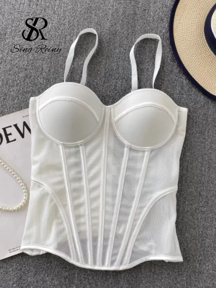 2026 Luxury Mesh Corset Camisole Women Strap Solid Lingerie Top Summer High Quality Tummy Control Sheer Party Tank Top