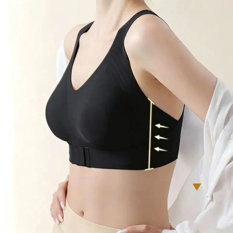 Women Front Closure Cross Back Wireless Posture Bras Seamless Full Coverage Support Push Up Bralettes Posture Corrector Bras