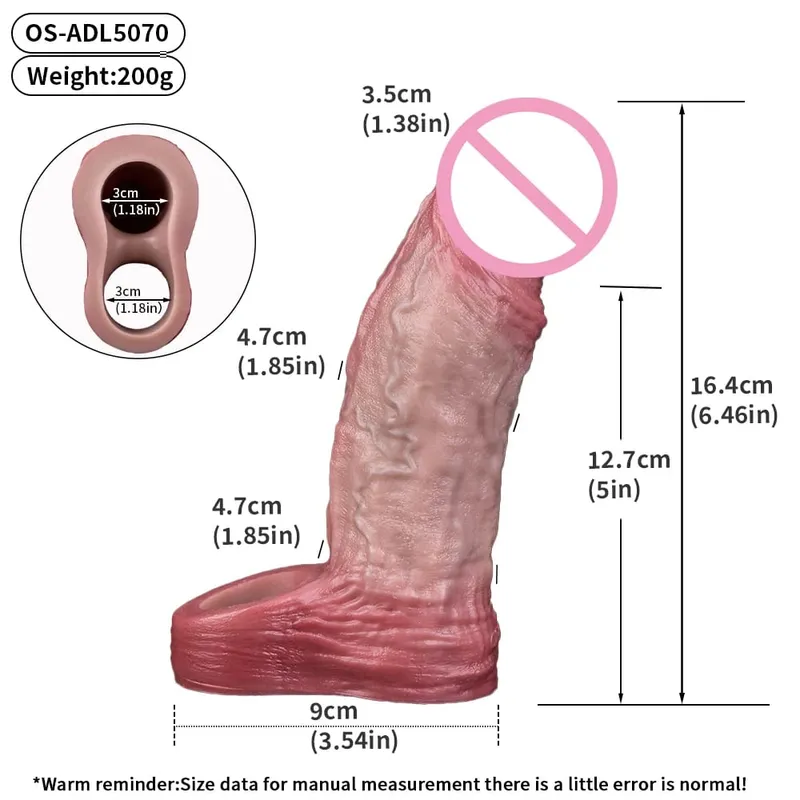 7.2in Realistic Penis Sleeve Reusable Penis Sleeve with Cock Ring Silicone Penis Enlarger Sleeve Male Adult Sex Toy for Men