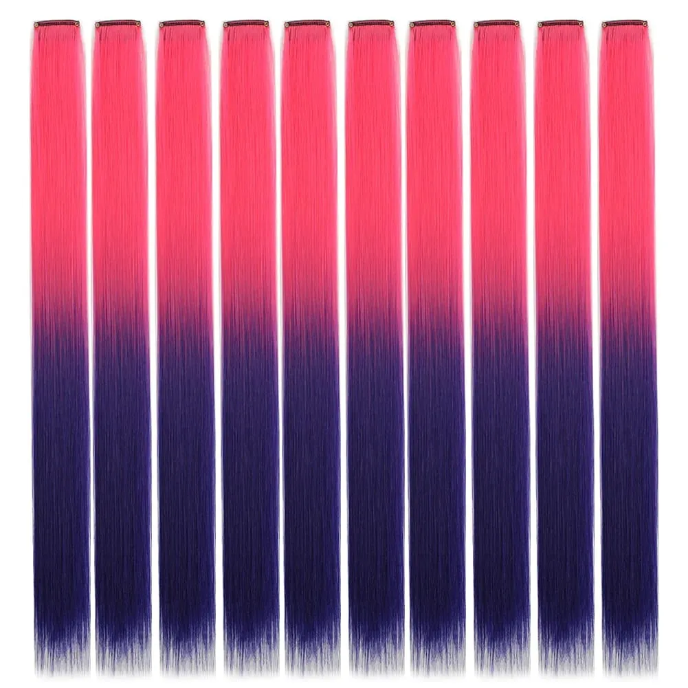 10pcs Colored Party Highlights Clip in Hair Extensions for Girls 18 inches Omber 2 colors Straight Hair Synthetic Hairpieces