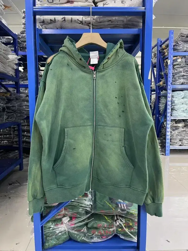 26FW SAINT x Ber B J Co-brand Big Logo Printed Women Men Washed Hooded Sweatshirt Hoodies Vintage Distressed Men Casual Hoodie