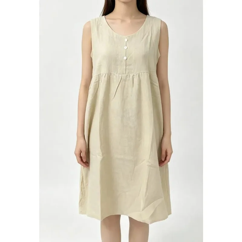 2026 Women's Cotton Linen Sleeveless Dress Casual Button Down Loose Midi Dresses for Summer Women's Casual Dresses Y2K Clothes