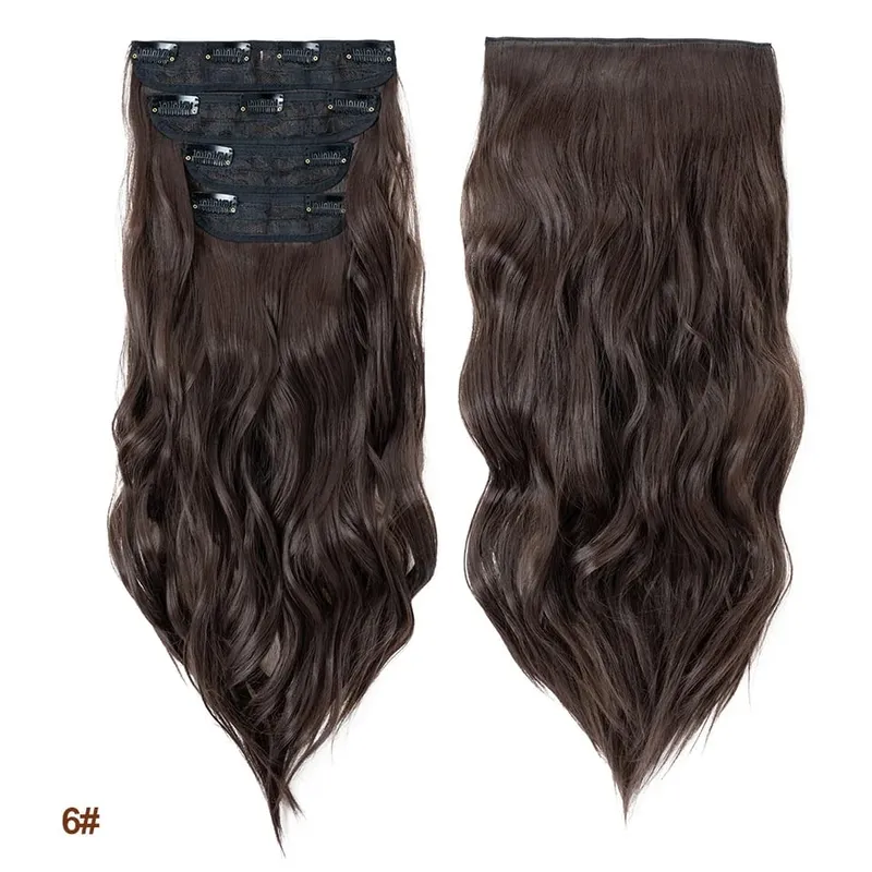 4 Pieces Set Clip In Hair Extensions Highlight Wavy Curly Long Synthetic Hairpieces For Women 22 Inch 180g Hair Clips Hair