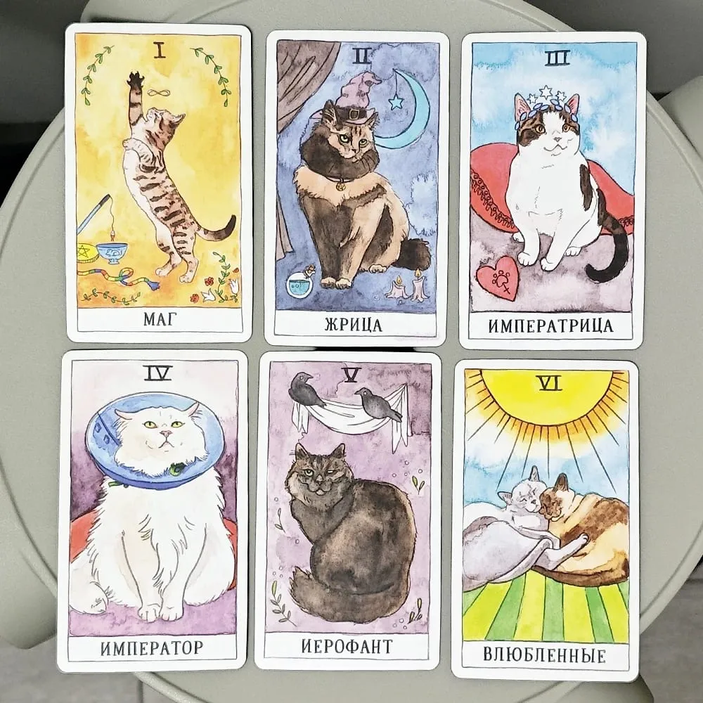 Gato tarô língua russa 10.3*6cm combina autenticidade com um senso de humor felino 78 peças cartas de tarô com tema de gato