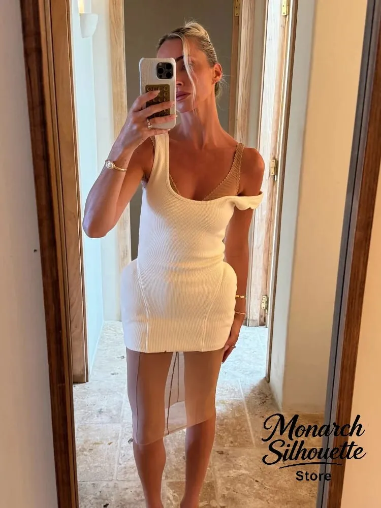 Solid Knit U Neck Mesh Mini Dress Women Chic Sleeveless Ribbed Tank Minimalist Slim Short Dresses Lady Club 2026 Arrival Gown