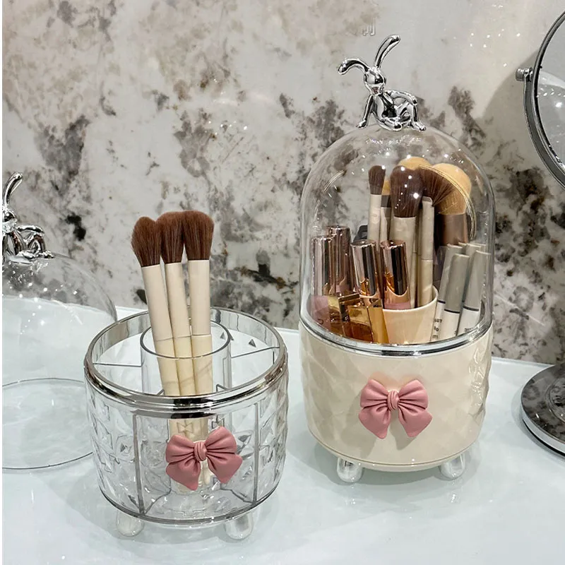 360° Rotating Makeup Brushes Organizer Clear Plastic Dustproof Cosmetic Tools Storage Box for Organizer Lipstick Makeup Brushes