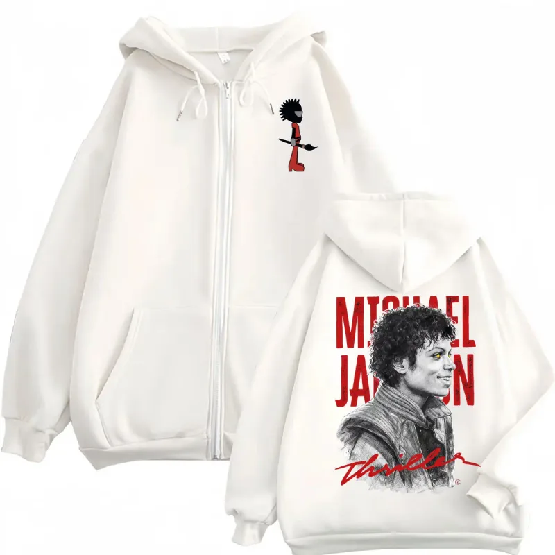90's Rock Singer Michael Jackson Graphic Zipper Hoodies Vintage Fashion Zip Up Sweatshirts Men Women Casual Oversized Pullovers