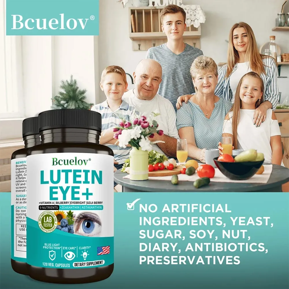 Lutein Supplement Containing Vitamin A Zeaxanthin Astaxanthin and Bilberry Extract To Support Vision Health and Eye Health
