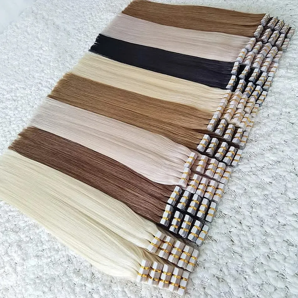 Full Shine Tape In 100% Remy Human Hair Straight Double Sided Blonde Comfortable Silky Natural Tape Ins For Women