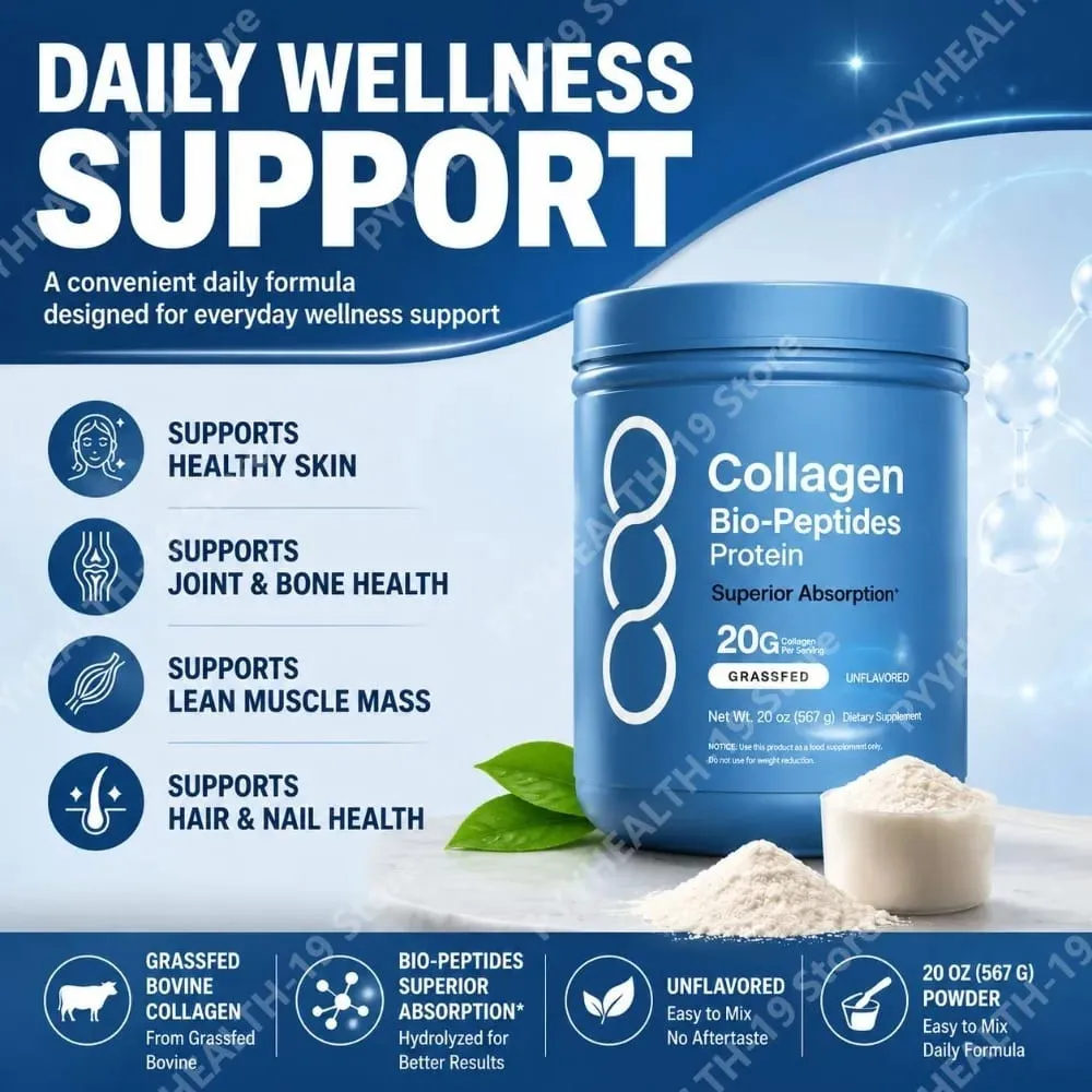 Collagen Bio-Peptides Protein Powder with Grassfed Bovine for Skin Hair Nail Joint Bone & Muscle Support Adults 567 Grams