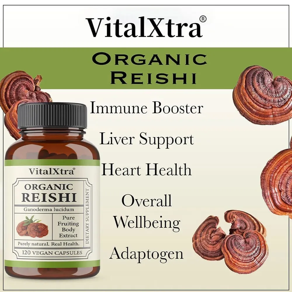 Kapsul Cendawan Reishi 1000mg Ganoderma Lucidum Menyokong Relaksasi Kesihatan Kekebalan Tubuh Tidur & Tenaga Asli Vegan Bukan GMO — image 5