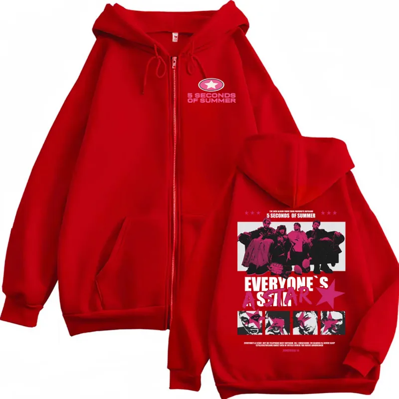 5 Seconds of Summer Everyone's A Star 2026 World Tour Zipper Hoodies Coat Men Women Harajuku Hip Hop Rock Punk Jacket Sweatshirt