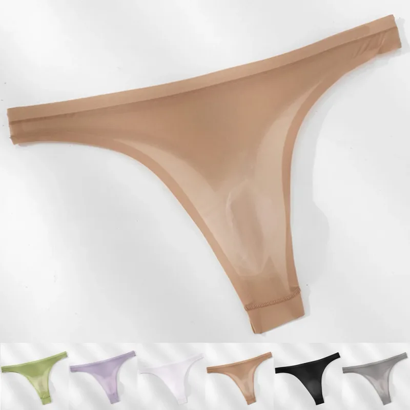 Men's Ultra-thin Ice Silk G-string 3D Bulge Pouch Thong See Through Underwear Low Rise Men Bikini Briefs U Pouch Lingerie