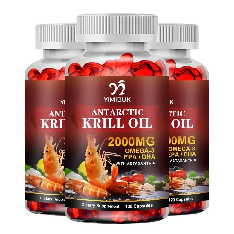 Huile de krill antarctique 2000 mg 120 capsules oméga-3 EPA DHA avec supplément d'astaxanthine provenant de krill rouge force maximale