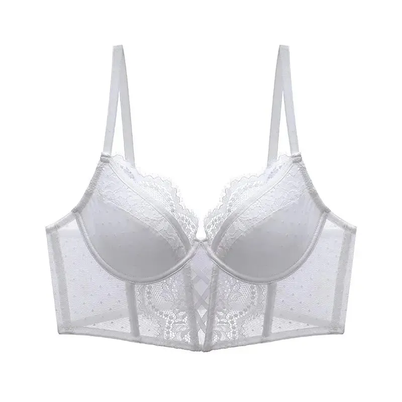 Women‘s French Lace Lingerie Set Push Up Bra Thin & Soft Steel Ring for Support Gathered Design Demi Cup Chemise for Small Bust