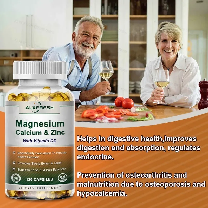 Calcium Magnesium Zinc Capsules with Vitamin D3 for Strong Bones & Teeth | Heart Nerve & Immune Function Health Support