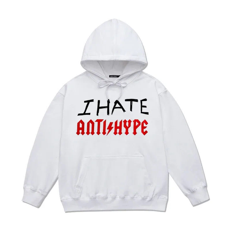 Men's Hoodies I HATE ANTIHYPE Letter Harajuku Oversized Pullover Print Sweatshirt Hip Hop Fashion Y2k Long Sleeve Tops Clothing
